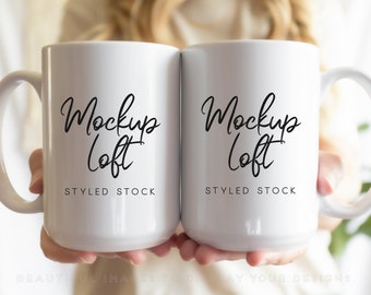 Model Mug Mockup | Front and Back Mug Mockup | 15 oz. Mug Mockup | White Coffee Mug Styled Stock Photo | Digital JPEG IMAGE | SKU M0020