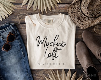 Ivory T-shirt Mockup | Folded T-shirt Flat-Lay Mockup | C1717 Ivory Mockup | SKU T0547
