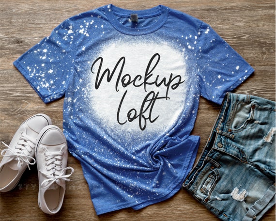 Bleached T Shirt Mockup Heather Royal Bleached Heather Royal