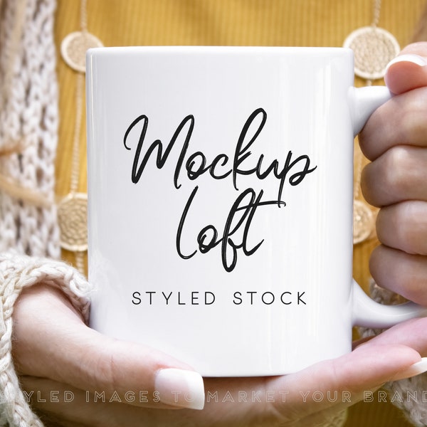 White Coffee Mug Mockup | 11 oz. Ceramic Mug Mockup | Model Mockup Mug | Coffee Mug Styled Stock Photo | Digital JPEG IMAGE | SKU M0002