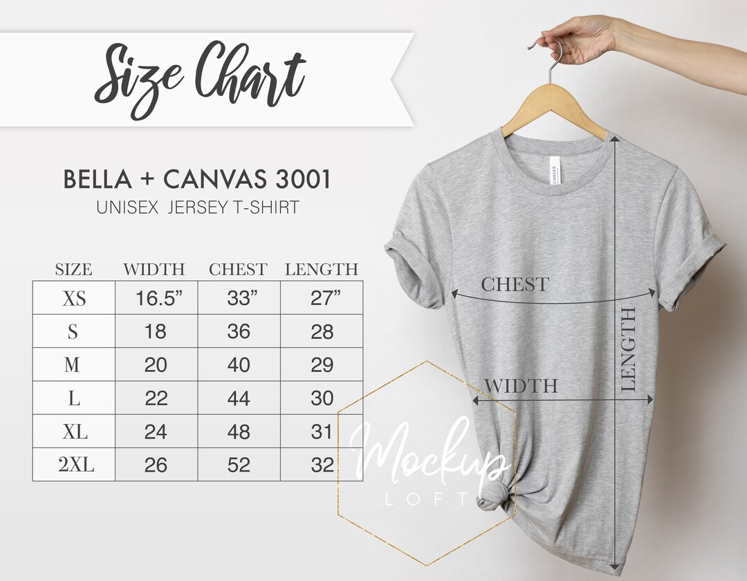 Size Chart, Bella Canvas 3001, Tshirt Measurements, 3001 Size Chart ...