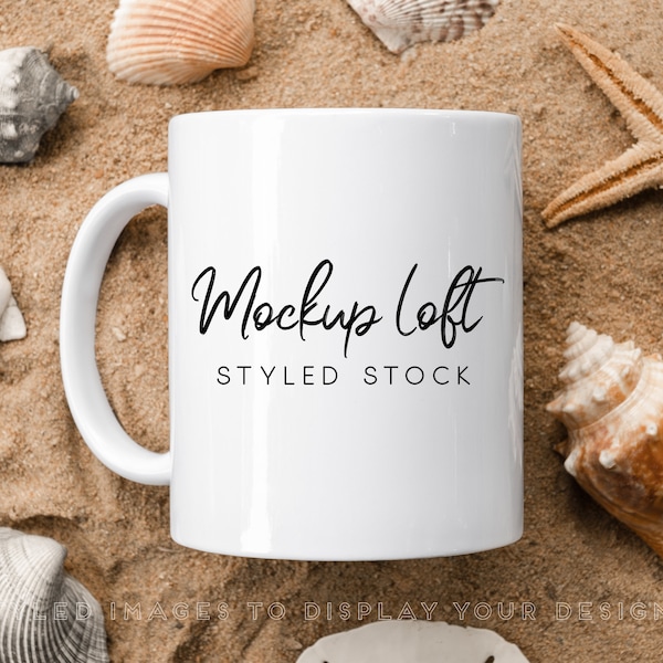 Beach Mug Mockup | Summer Mug Mockup | 11 oz. Ceramic Mug Mockup | Coffee Mug Mockup | Styled Stock Photo | Digital JPEG IMAGE | SKU M0063