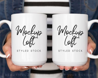 Mug Mockup | 15 oz. Ceramic Mug Mockup | Front and Back Mug Mockup | 2 Mugs Mockup | Styled Stock Photo | SKU M0034