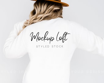 Back of Sweatshirt Mockup | Model Mockup White Sweatshirt | Crewneck Mockup | Winter sweater mockup | SKU T0535