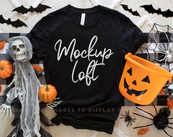 Halloween Mockup | Bella Canvas 3001 Mockup Black | Bella Canvas Black T Shirt Mockup | Halloween T shirt Mockup | SKU T0323