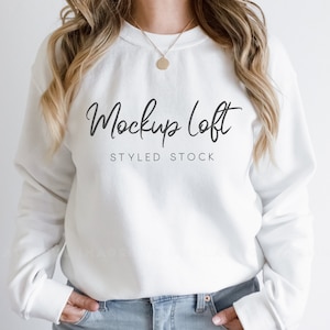 Model Mockup White Sweatshirt | Crewneck Mockup | Winter sweater mockup | SKU T0330