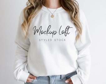 Model Mockup White Sweatshirt | Crewneck Mockup | Winter sweater mockup | SKU T0330