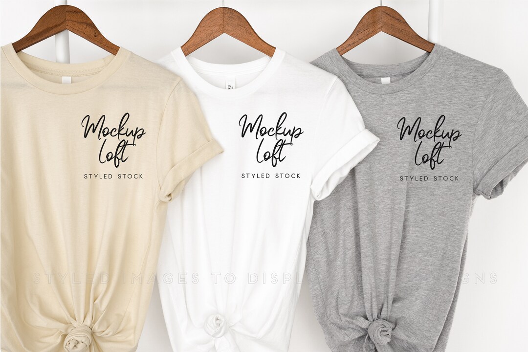 Bella Canvas 3001 Mockup Soft Cream, White, and Heather Athletic Gray ...