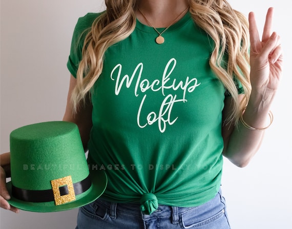 Bella Canvas 3001 Kelly Green T Shirt Mockup Patrick's Day - Main Image