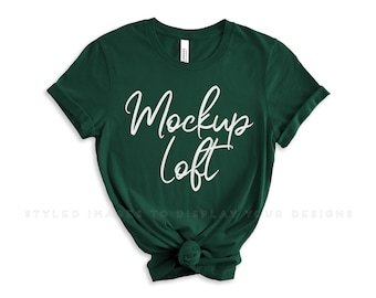 Bella Canvas 3001 Mockup Forest Green | Bella Canvas Forest Green T Shirt Mockup | Styled Flat Lay | SKU T0505