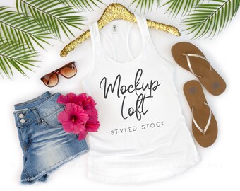 Next Level 1533 Mockup White | White Tank Top Mockup | Styled Flat Lay | 1533 Mockup | Summer Tank Top Mockup | SKU T0287
