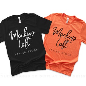 Halloween Couple Mockup | Halloween T shirt Mockup | Bella Canvas 3001 Mockup Heather Orange | 3001 Black T Shirt Mockup | SKU T0565