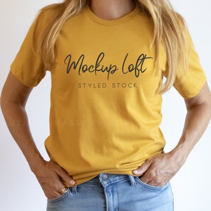 Bella Canvas 3001 Mockup Heather Mustard T shirt | Model Mockup Heather Mustard T Shirt | Digital Styled Stock Photo | SKU T0281