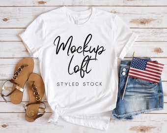 4th of July Mockup | Bella Canvas 3001 Mockup White | White T Shirt Mockup | White 3001 T shirt Mockup | Patriotic Tshirt Mockup | SKU T0180