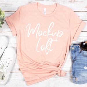Bella Canvas 3001 Mockup Heather Peach Tshirt Mockup | Styled Flat Lay | Knotted Shirt Flat Lay Mockup | SKU T0430