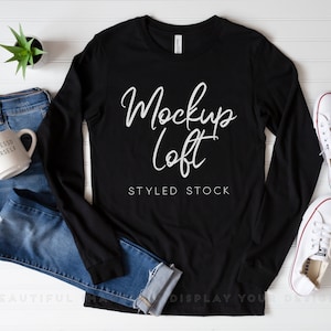 Bella Canvas 3501 Mockup Black | Bella Canvas Black Long Sleeve Shirt Mockup | Gender Neutral T Shirt Mockup | Unisex Mockup | SKU T0442