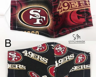 Football SF 49ers Face Mask | 3 layers | Pocket Filter | Nose Wire |Adjustable Elastic Bands | NFL SF 49ers | Adult & Kids |