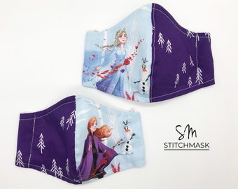 Anna/Elsa Frozen 2 Face Mask |Filter Pocket | Nose Wire | Kids | 3 Layers | Disney FaceMask | One of the Kind Face Mask | Unique Face Mask