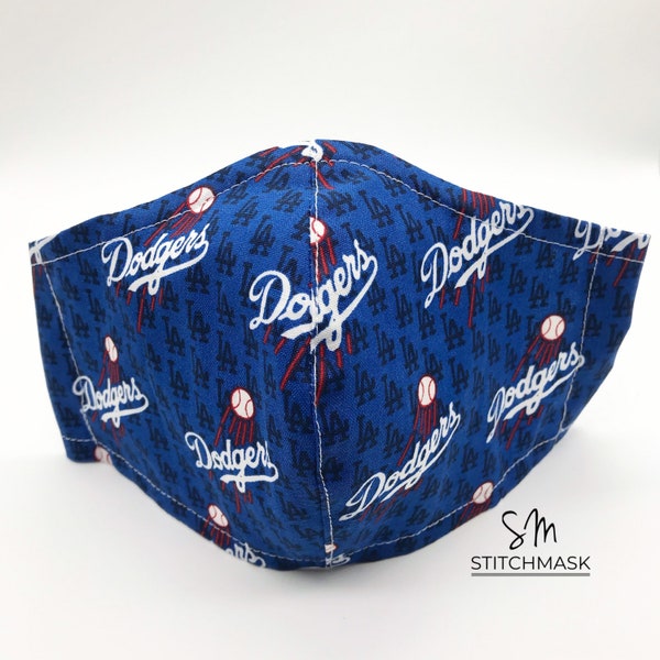 Los Angeles Dodgers Face Mask | 3 layers | Pocket Filter | Nose Wire |Adjustable Bands | MLB Dodgers | Ears Saver Available | Baseball