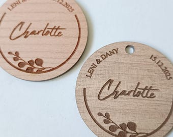 Circle shaped wood tag, Personalized Custom Wood Tags, Custom Name - Logo Wood Tags, Wooden Craft Personalized Engraved Tag, 47mm and 60 mm