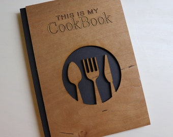 Personalized recipe book, Blank recipe book, Wooden recipe book, Custom cookbook, Custom recipe binder, Anniversary gift, Housewarming gift