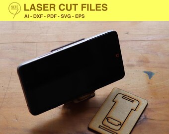 Stojak na telefon komórkowy Drewniane pliki wycinane laserowo PDf+SVG DXF | Plik stojaka na telefon komórkowy | Stojak na tablet