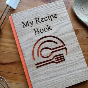 Gepersonaliseerd receptenboek, blanco receptenboek, houten receptenboek, aangepast kookboek, aangepaste receptenmap, jubileumcadeau, housewarmingcadeau
