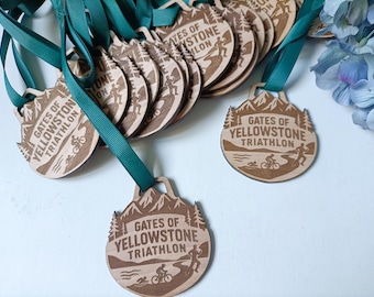 Custom Design. Wood Medal. Running. Laser Engraved. Hand Finished. Neck Awards.