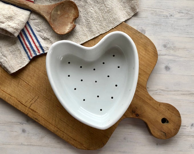 Classic French Heart Shaped Cheese Mold by Apilco, Vintage Ironstone