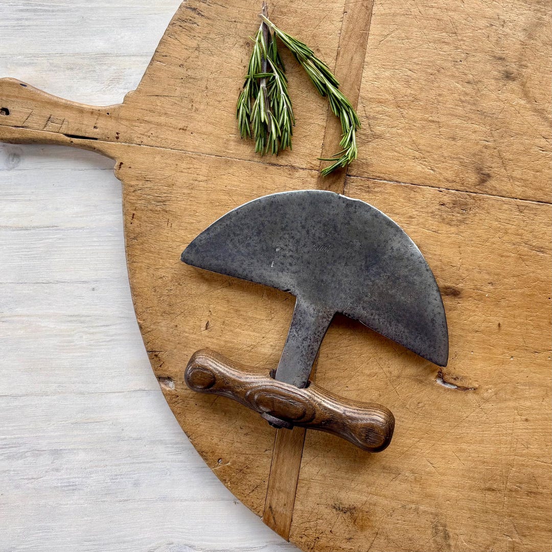 Large Antique Herb or Food Rocking Chopper, Hand Forged Steel Blade ...