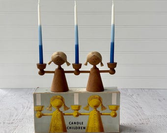 mid century 2 girls "candle childen" modern candelabra in original box