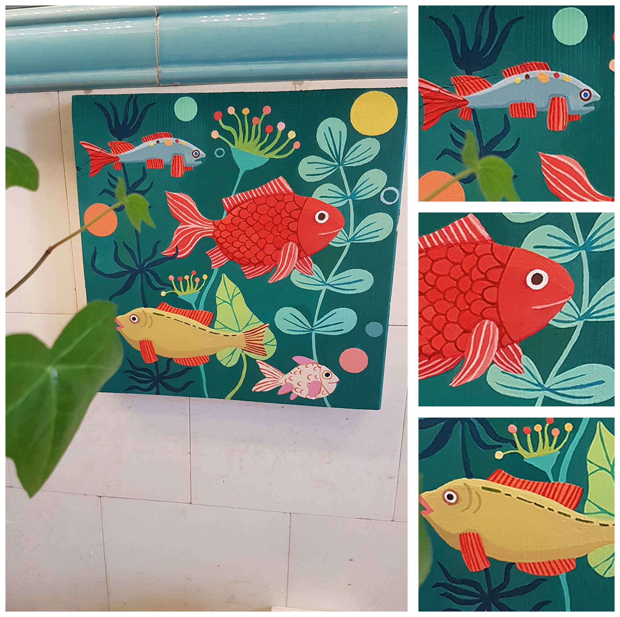 Poissons Fond Vert Émeraude