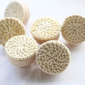 40MM Cream Rattan Flat Wood Knob, boho knob, boho nursery drawer pull, White rattan knob, wooden dresser knob, Knob Drawer Pulls