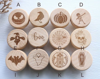 Perilla de madera plana grabada de Halloween para habitación infantil, tirador de cajón de guardería bohemio, perilla de calabaza de madera, tiradores de cajones, herrajes para gabinetes.