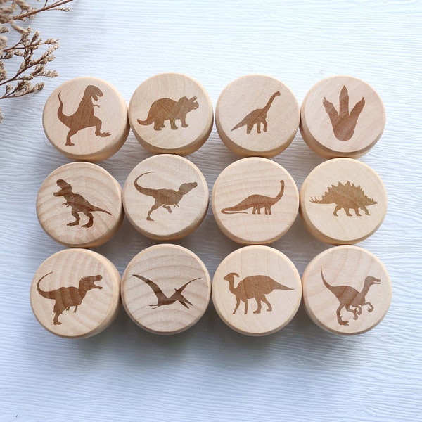 Engraved Dinosaurs flat wood knob, boho nursery dinosaur drawer pull, nature wooden knob,  Knobs Drawer Pulls Cabinet Hardware