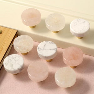 Pink quartz Drawer pulls knobs Natural Crystal marble Wardrobe pull Dresser handle knob Brass base Knobs Cabinet Pulls knob,Cabinet hardware