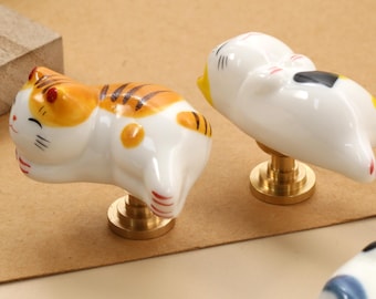 Lazy Cat keramische kast kast handgrepen knoppen, kleine katten kinderkamer dressoir ladeknop grappige dieren garderobekast trekt handvat knoppen