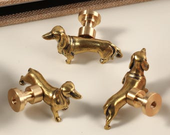 Puxadores de armário de latão vintage estilo Dachshund, puxadores de gaveta de animais de latão antigos, puxadores de armário de cômoda para animais de estimação faça você mesmo