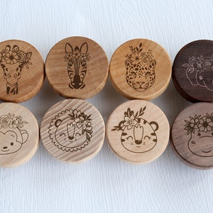 Engraved Jungle animals flat wood knob for Kids Room, boho nursery monkey drawer pull, tiger knob,  Knobs Drawer Pulls Cabinet Hardware