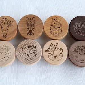 Engraved Jungle animals flat wood knob for Kids Room, boho nursery monkey drawer pull, tiger knob,  Knobs Drawer Pulls Cabinet Hardware