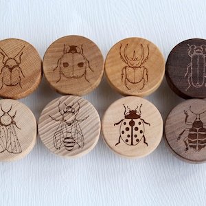 Engraved woodland animals flat wood knob for Kids Room, boho nursery insect drawer pull, wooden knob,  Knobs Drawer Pulls Cabinet Hardware