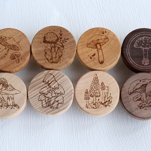 Engraved Mushroom flat wood knob, boho nursery animals drawer pull, nature wooden knob,  Knobs Drawer Pulls Cabinet Hardware