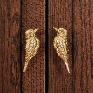 Solid Brass Birds Cabinet Handles Knobs, Bird Dresser knob, Animal Drawer Vintage Knob, DIY Wardrobe Closet Pulls Handle, Cabinet Hardware image 1