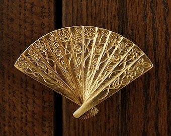 Golden Deco Fan Knobs, Vintage Flower Fan drawer knob, Natural Cabinet Pull, Knobs Drawer Pulls Handle, Decorative Hardware