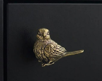 Boutons de tiroir en laiton massif style vintage, motif oiseaux, pour armoire, cuisine ou commode.