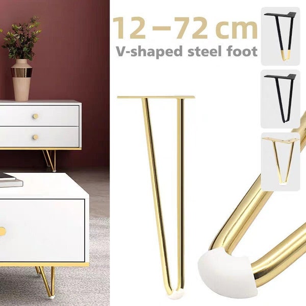 4X Gold schwarze Hairpin Legs, Minimalistische Schrankbeine, Esstisch Beine, Hairpin Schreibtischbeine, Credenza Fuß, erhöhte Fußpolster Hairpin Tischbeine