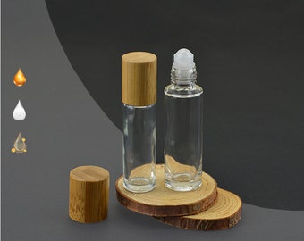 10ml Natural Bamboo Wooden Glass Roller Bottles, Essential Oil Roller Bottles, Steel roller-ball, Fragrance Perfume Roller Bottles