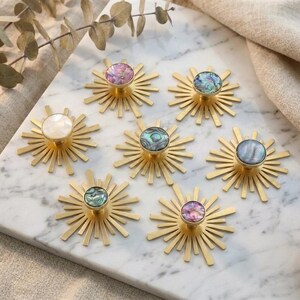 Sunburst Brass Abalone Shell Cabinet Closet knobs Mid Century Cupboard Drawer knob Luxury Iridescent Shell Dresser Wardrobe knob handle pull