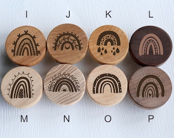 Custom engraved rainbow flat wood knob, boho nursery drawer pull, nature wooden knob, boho knob, Knobs Drawer Pulls Cabinet Hardware