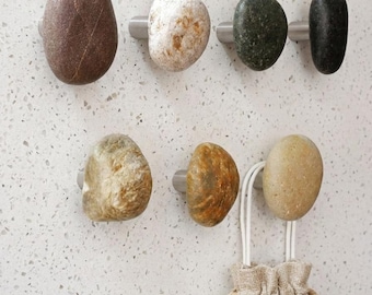 Wabi Sabi Stones wall hook, Boho beach house wall hook Coastal Natural Stone Coat Hangers Racks entryway Hooks Bag Clothes hooks Wall Decor